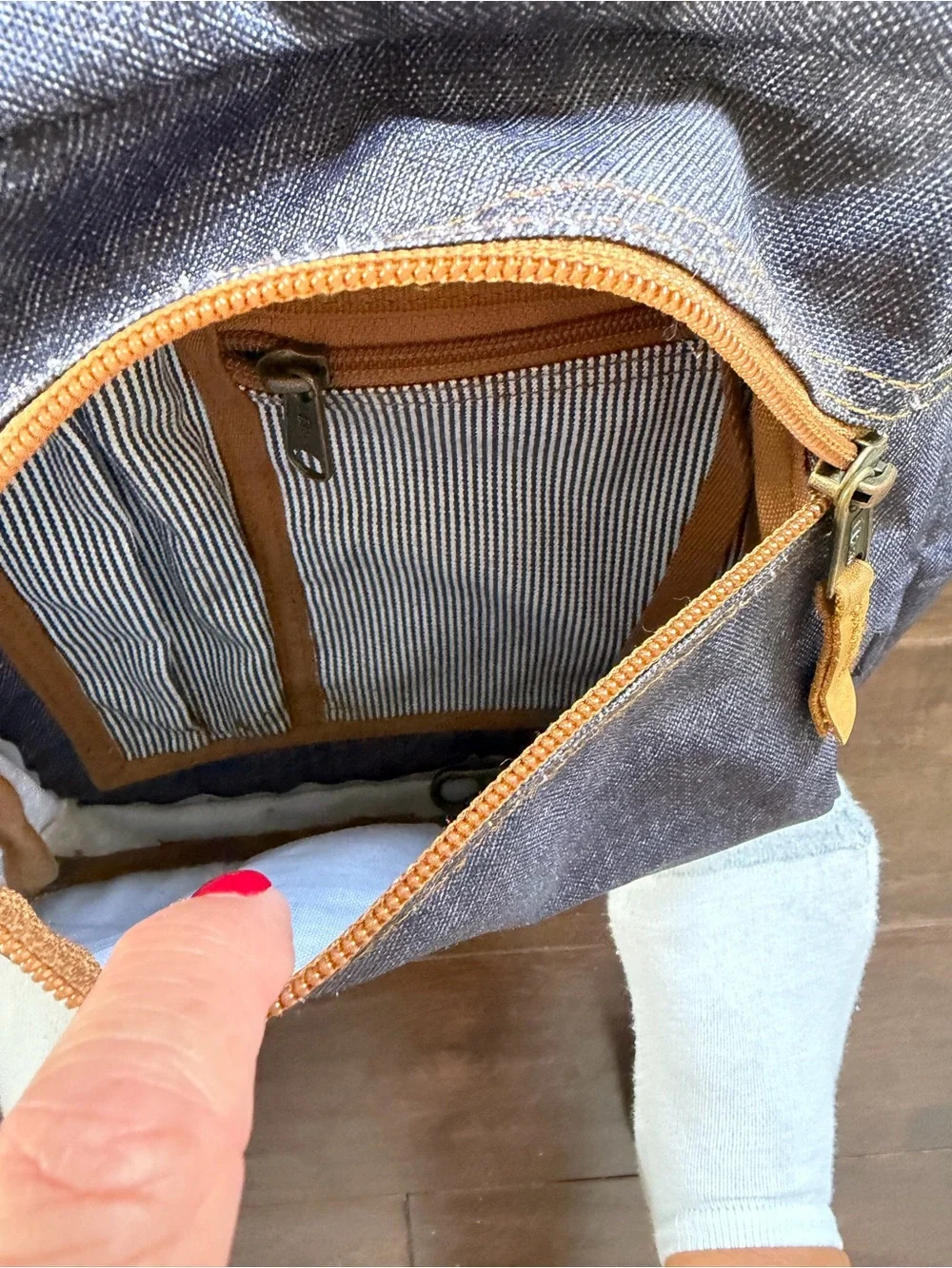LLBean Classic Denim-look  Backpack with Camel Colored Accents